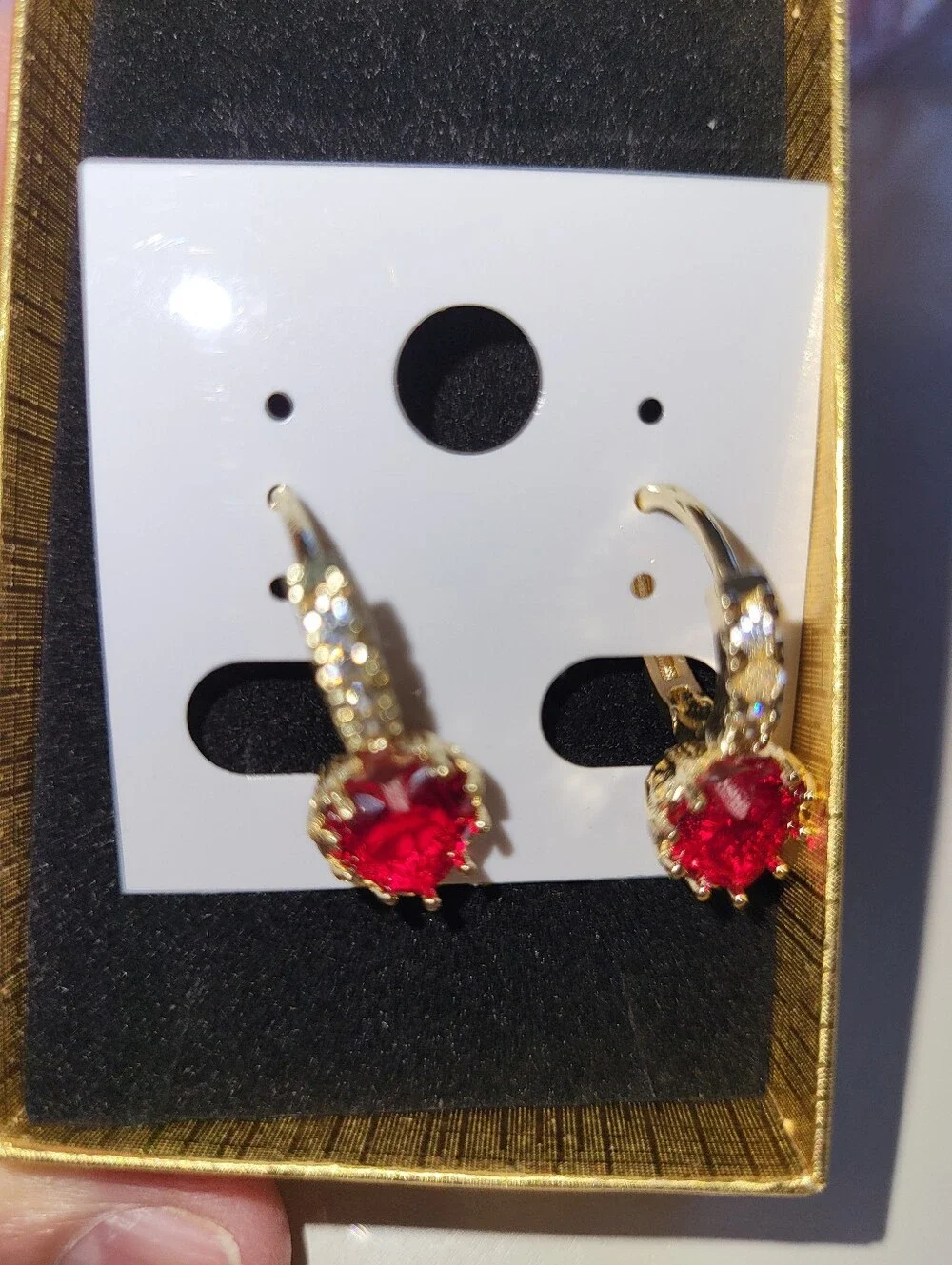 Laminated Gold Red Crystal Drop Earrings - Women Jewelry